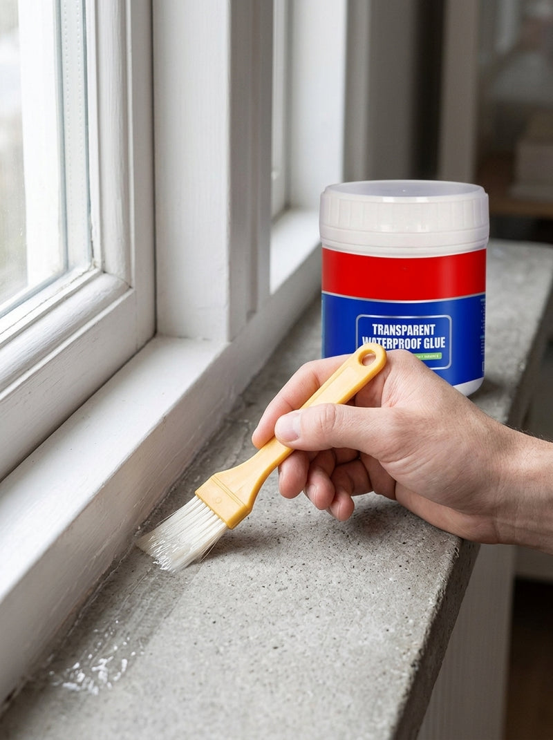 Gel sellador aplicado en una junta de ventana